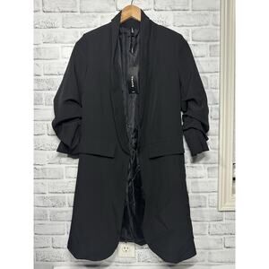 NWT Venti6 Black Ruched sleeve career duster lightweight blazer jacket womens s